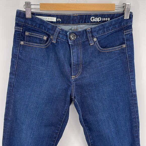 GAP 1969 Perfect Boot mid rise dark wash denim bootcut jeans sz 27S - Picture 2 of 8